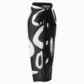 Sarong cache-cœur en mousseline de soie à taille haute avec nœud papillon et vagues noires et blanches